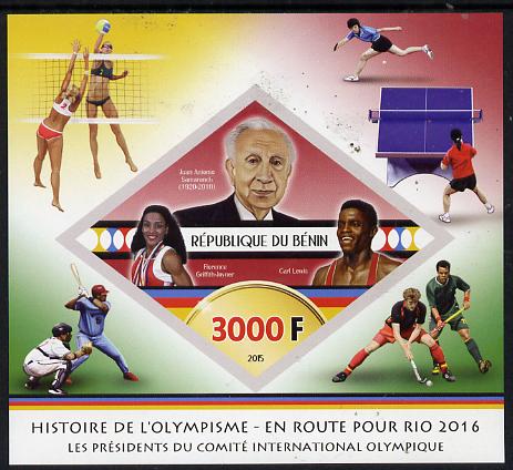 Benin 2015 Olympic History on Route to Rio 2016 #8 imperf deluxe sheet containing one diamond shaped value unmounted mint, stamps on olympics, stamps on shaped, stamps on diamond, stamps on , stamps on volleyball, stamps on table tennis, stamps on baseball, stamps on field hockey