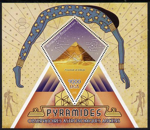 Madagascar 2015 The Pyramids perf deluxe sheet containing one diamond shaped value unmounted mint, stamps on pyramids, stamps on egyptology, stamps on shaped, stamps on diamond