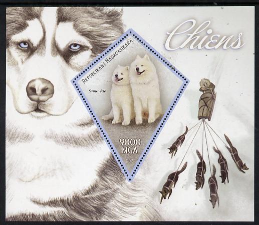 Madagascar 2015 Dogs perf deluxe sheet containing one diamond shaped value unmounted mint, stamps on shaped, stamps on diamond, stamps on dogs