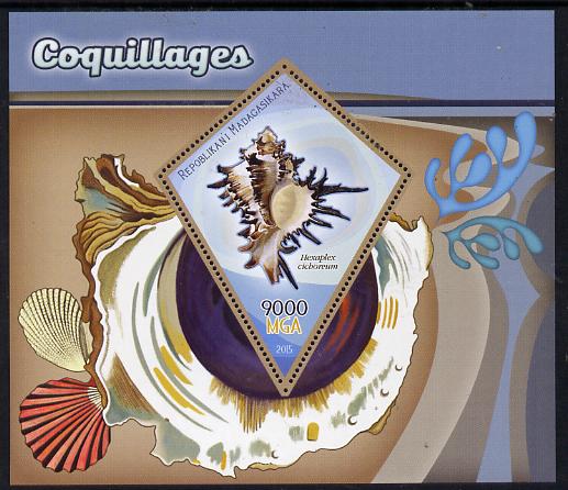 Madagascar 2015 Shells perf deluxe sheet containing one diamond shaped value unmounted mint, stamps on shells.marine lifes, stamps on shaped, stamps on diamond