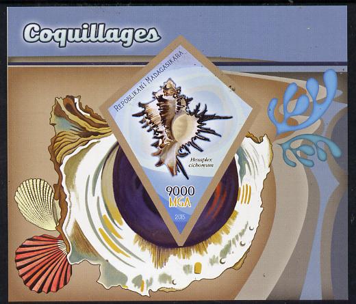 Madagascar 2015 Shells imperf deluxe sheet containing one diamond shaped value unmounted mint, stamps on shells.marine lifes, stamps on shaped, stamps on diamond
