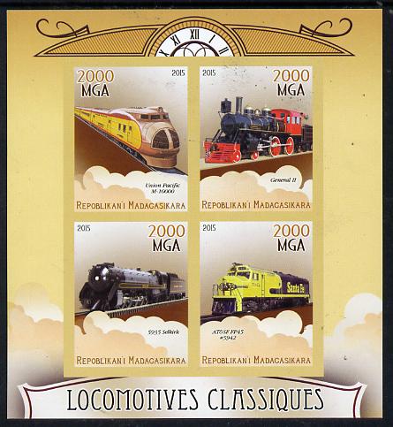 Madagascar 2015 Classic Locomotives imperf sheetlet containing 4 values unmounted mint, stamps on , stamps on  stamps on railways, stamps on  stamps on 