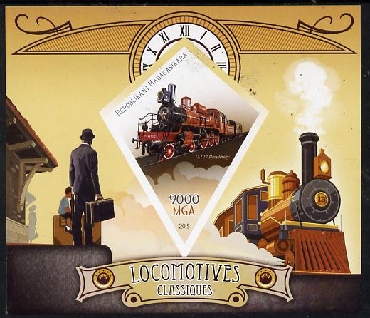 Madagascar 2015 Classic Locomotives imperf deluxe sheet containing one diamond shaped value unmounted mint, stamps on railways, stamps on , stamps on shaped, stamps on diamond