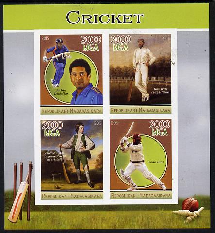 Madagascar 2015 Cricket imperf sheetlet containing 4 values unmounted mint, stamps on cricket