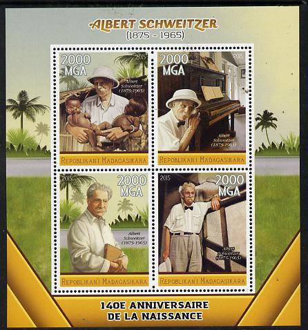 Madagascar 2015 Albert Schweitzer perf sheetlet containing 4 values unmounted mint, stamps on personalities, stamps on schweitzer