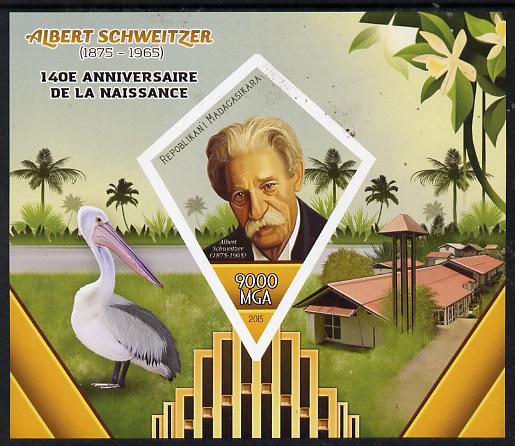 Madagascar 2015 Albert Schweitzer imperf deluxe sheet containing one diamond shaped value unmounted mint, stamps on personalities, stamps on schweitzer, stamps on shaped, stamps on diamond