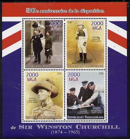 Madagascar 2015 50th Death Anniversary of Winston Churchill perf sheetlet containing 4 values unmounted mint, stamps on personalities, stamps on churchill, stamps on constitutions, stamps on  ww2 , stamps on masonry, stamps on masonics, stamps on 