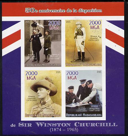 Madagascar 2015 50th Death Anniversary of Winston Churchill imperf sheetlet containing 4 values unmounted mint, stamps on personalities, stamps on churchill, stamps on constitutions, stamps on  ww2 , stamps on masonry, stamps on masonics, stamps on 