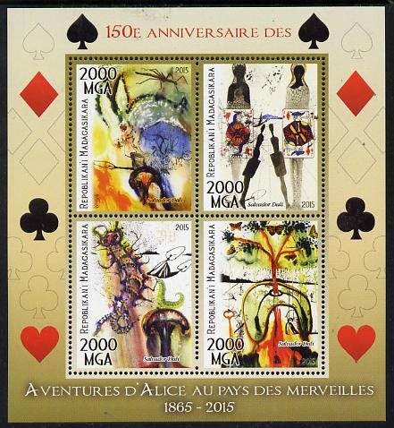 Madagascar 2015 Alice in Wonderland perf sheetlet containing 4 values unmounted mint, stamps on literature, stamps on children, stamps on fairy tales.playing cards