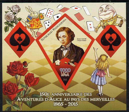 Madagascar 2015 Alice in Wonderland imperf deluxe sheet containing one diamond shaped value unmounted mint, stamps on literature, stamps on children, stamps on fairy tales.playing cards, stamps on shaped, stamps on diamond