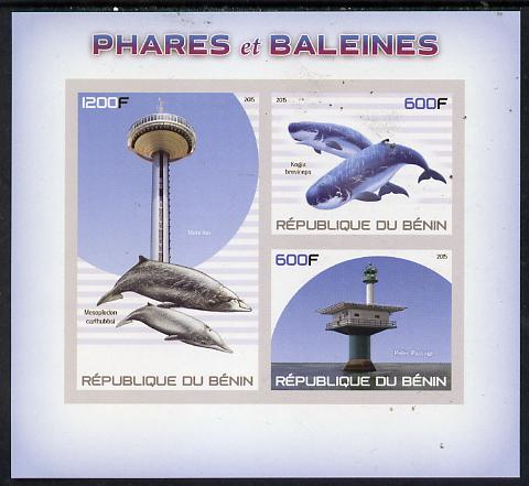 Benin 2015 Lighthouses & Whales imperf sheet containing 3 values unmounted mint, stamps on lighthouses, stamps on whales