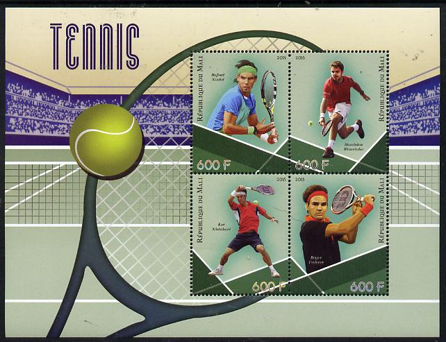 Mali 2015 Lawn Tennis perf sheetlet containing set of 4 unmounted mint , stamps on , stamps on sport, stamps on tennis