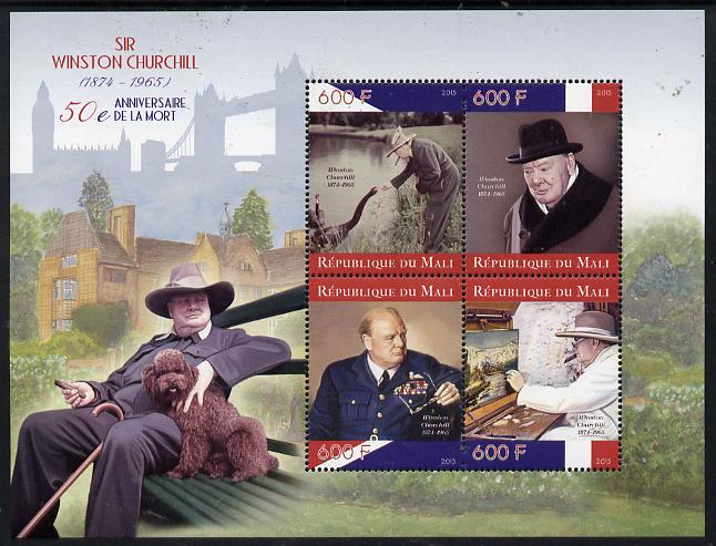 Mali 2015 Sir Winston Churchill perf sheetlet containing set of 4 unmounted mint , stamps on , stamps on personalities, stamps on churchill, stamps on constitutions, stamps on  ww2 , stamps on masonry, stamps on masonics, stamps on dogs, stamps on smoking, stamps on tobacco