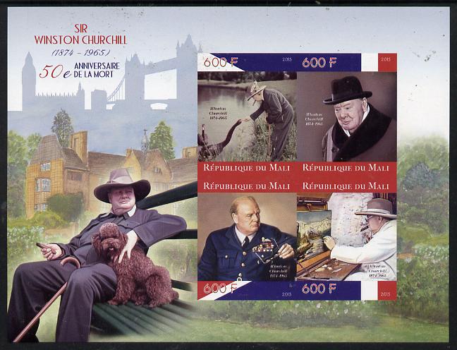 Mali 2015 Sir Winston Churchill imperf sheetlet containing set of 4 unmounted mint , stamps on , stamps on personalities, stamps on churchill, stamps on constitutions, stamps on  ww2 , stamps on masonry, stamps on masonics, stamps on dogs, stamps on smoking, stamps on tobacco