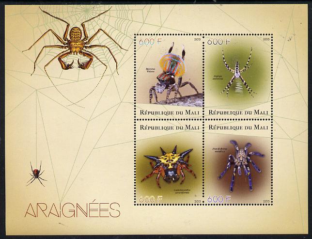 Mali 2015 Spiders perf sheetlet containing set of 4 unmounted mint, stamps on insects, stamps on spiders
