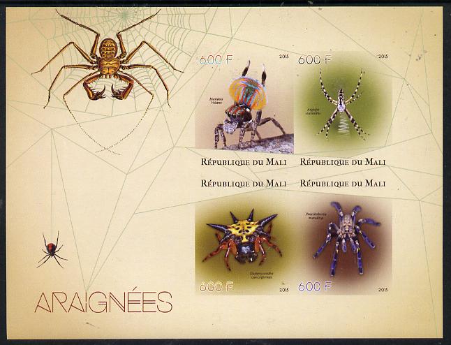 Mali 2015 Spiders imperf sheetlet containing set of 4 unmounted mint, stamps on , stamps on insects, stamps on spiders