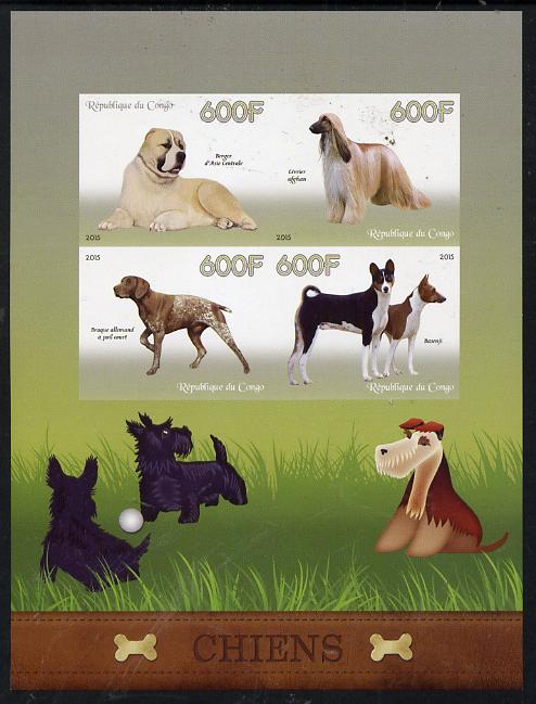 Congo 2015 Dogs imperf sheetlet ccontaining set of 4 unmounted mint, stamps on , stamps on dogs, stamps on triangulars