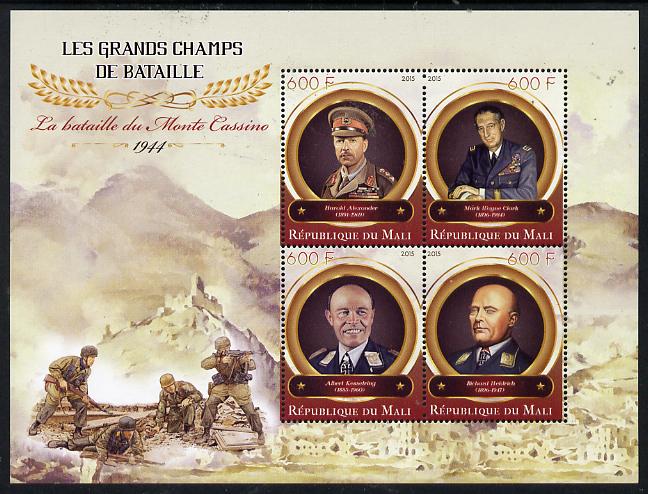 Mali 2015 Great Military Leaders - Battle of Momte Cassino 1944 perf sheetlet containing set of 4 unmounted mint , stamps on militaria, stamps on battles, stamps on personalities, stamps on  ww2 , stamps on 