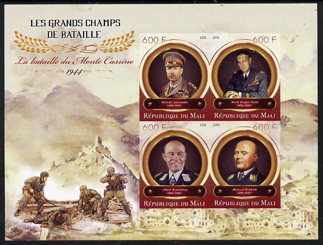 Mali 2015 Great Military Leaders - Battle of Momte Cassino 1944 imperf sheetlet containing set of 4 unmounted mint , stamps on militaria, stamps on battles, stamps on personalities, stamps on  ww2 , stamps on 