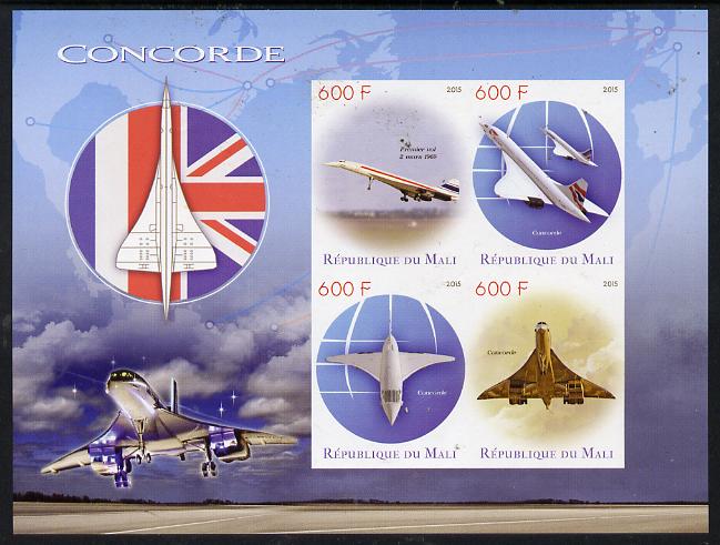 Mali 2015 Concorde imperf sheetlet containing set of 4 values unmounted mint , stamps on aviation, stamps on concorde