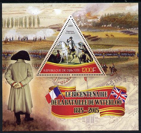 Djibouti 2015 Bicentenary of Battle of Waterloo perf s/sheet containing one triangular value unmounted mint, stamps on militaria, stamps on battles, stamps on napoleon, stamps on shaped, stamps on triangulars, stamps on horses