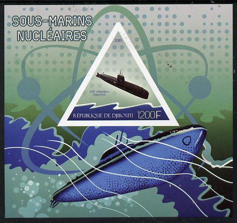 Djibouti 2015 Submarines imperf s/sheet containing one triangular value unmounted mint, stamps on ships, stamps on subs, stamps on submarines, stamps on shaped, stamps on triangulars