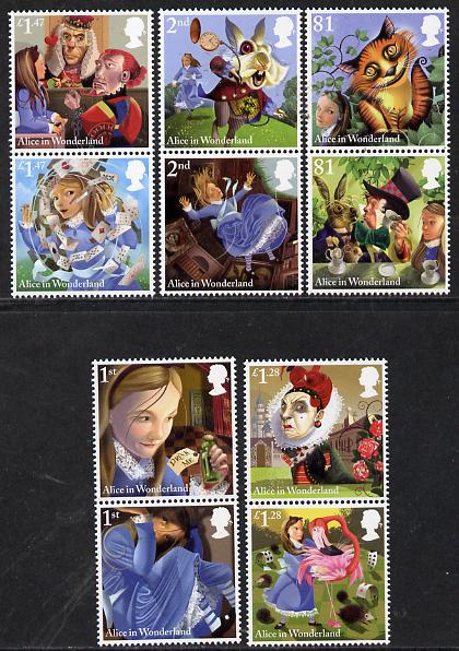 Great Britain 2015 Alice In Wonderland set of 10 unmounted mint, stamps on fairy tales, stamps on children, stamps on literature