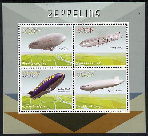 Congo 2015 Zeppelins perf sheetlet containing set of 4 unmounted mint, stamps on aviation.airships, stamps on zeppelins