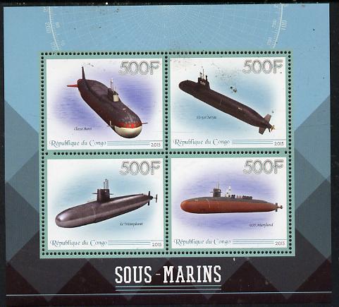 Congo 2015 Submarines perf sheetlet containing set of 4 unmounted mint, stamps on ships, stamps on submarines