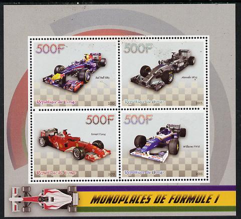 Congo 2015 Formula 1 Cars perf sheetlet containing set of 4 unmounted mint, stamps on cars, stamps on racing cars, stamps on  f1 , stamps on formula 1, stamps on ferrari