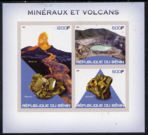Benin 2015 Minerals & Volcanoes imperf sheet containing 3 values unmounted mint, stamps on minerals, stamps on volcanoes