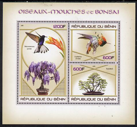 Benin 2015 Hummingbirds & Bonsai perf sheet containing 3 values unmounted mint, stamps on birds, stamps on hummingbirds, stamps on bonsai