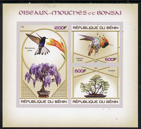 Benin 2015 Hummingbirds & Bonsai imperf sheet containing 3 values unmounted mint, stamps on birds, stamps on hummingbirds, stamps on bonsai