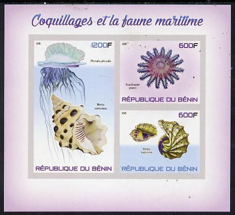 Benin 2015 Shells & Marine Life imperf sheet containing 3 values unmounted mint, stamps on shells, stamps on marine life