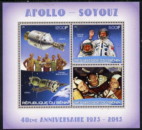 Benin 2015 Apollo & Soyuz perf sheet containing 3 values unmounted mint, stamps on , stamps on  stamps on space, stamps on  stamps on apollo, stamps on  stamps on soyuz