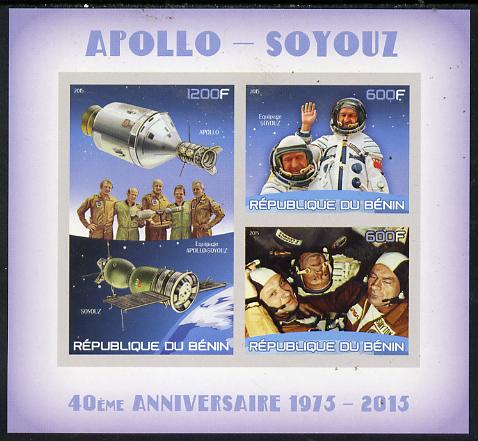 Benin 2015 Apollo & Soyuz imperf sheet containing 3 values unmounted mint, stamps on space, stamps on apollo, stamps on soyuz