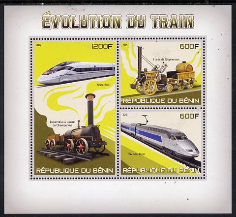 Benin 2015 Evolution of the Train perf sheet containing 3 values unmounted mint, stamps on railways