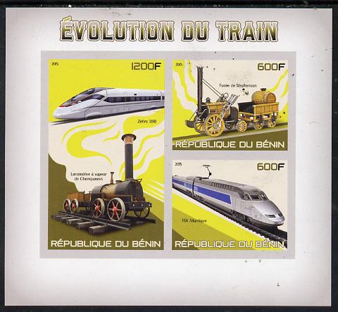 Benin 2015 Evolution of the Train imperf sheet containing 3 values unmounted mint, stamps on railways