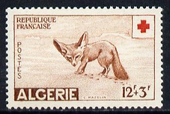 Algeria 1957 Red Cross Fund 12f+3f (Fox) unmounted mint SG 373*, stamps on medical, stamps on red cross, stamps on animals, stamps on fox, stamps on dogs, stamps on  fox , stamps on foxes, stamps on 
