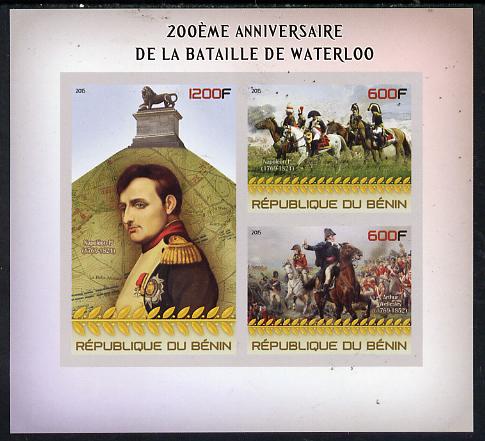 Benin 2015 200th Anniversary of Battle of Waterloo imperf sheet containing 3 values unmounted mint, stamps on personalities, stamps on napoleon, stamps on militaria.battles, stamps on horses
