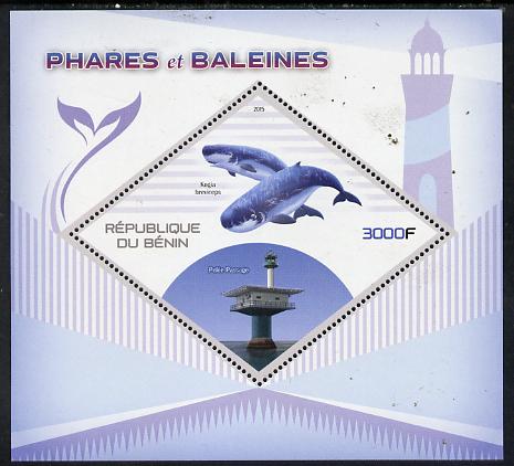 Benin 2015 Lighthouses & Whales perf deluxe sheet containing one diamond shaped value unmounted mint, stamps on lighthouses, stamps on whales, stamps on shaped, stamps on diamond