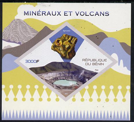 Benin 2015 Minerals & Volcanoes imperf deluxe sheet containing one diamond shaped value unmounted mint, stamps on minerals, stamps on volcanoes, stamps on shaped, stamps on diamond
