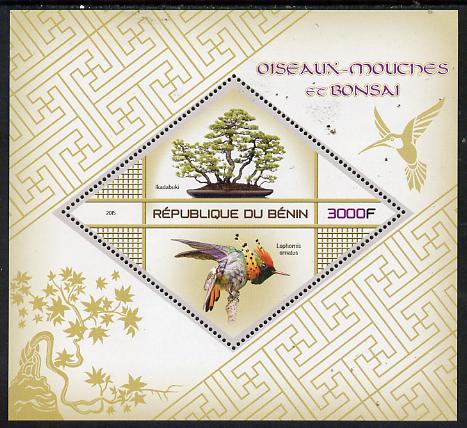 Benin 2015 Hummingbirds & Bonsai perf deluxe sheet containing one diamond shaped value unmounted mint, stamps on birds, stamps on hummingbirds, stamps on bonsai, stamps on shaped, stamps on diamond