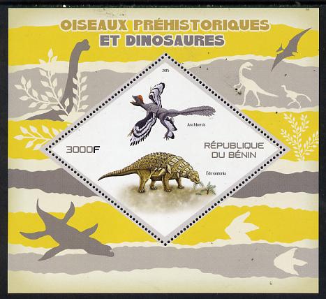 Benin 2015 Pre-Historic Animals perf deluxe sheet containing one diamond shaped value unmounted mint, stamps on dinosaurs, stamps on shaped, stamps on diamond