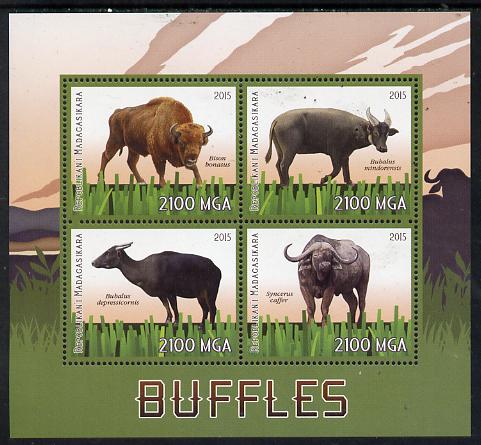 Madagascar 2015 Buffalo perf sheetlet containing 4 values unmounted mint, stamps on animals, stamps on buffalo, stamps on bovine