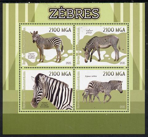 Madagascar 2015 Zebra perf sheetlet containing 4 values unmounted mint, stamps on animals, stamps on zebra