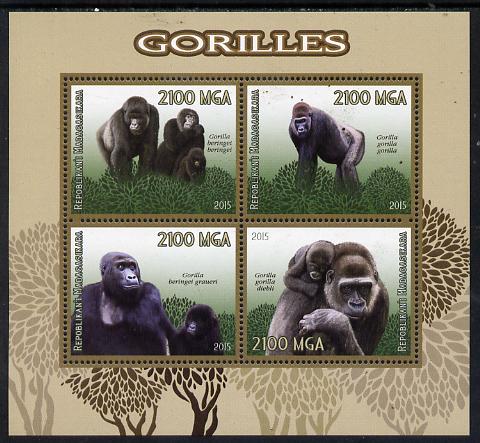 Madagascar 2015 Gorillas perf sheetlet containing 4 values unmounted mint, stamps on , stamps on  stamps on animals, stamps on  stamps on gorillas, stamps on  stamps on apes