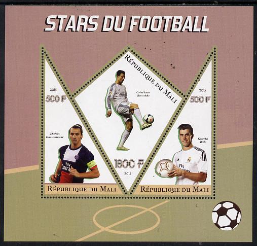 Mali 2015 Football Stars perf sheetlet containing one diamond shaped & two triangular values unmounted mint, stamps on personalities, stamps on football, stamps on shaped, stamps on triangle, stamps on trianguler, stamps on diamond