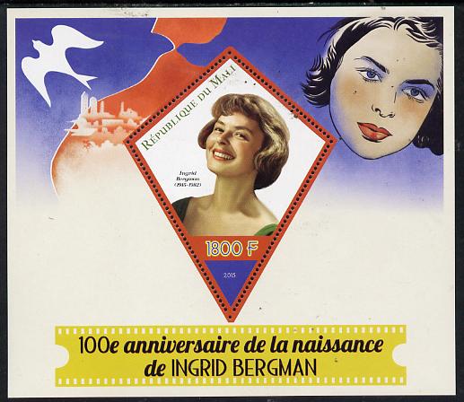 Mali 2015 Ingrid Bergman perf deluxe sheet containing one diamond shaped value unmounted mint, stamps on personalities, stamps on films.movies, stamps on cinema, stamps on shaped, stamps on triangle, stamps on trianguler, stamps on diamond