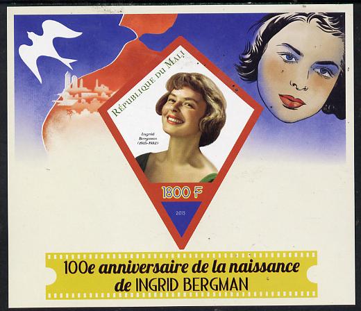 Mali 2015 Ingrid Bergman imperf deluxe sheet containing one diamond shaped value unmounted mint, stamps on personalities, stamps on films.movies, stamps on cinema, stamps on shaped, stamps on triangle, stamps on trianguler, stamps on diamond